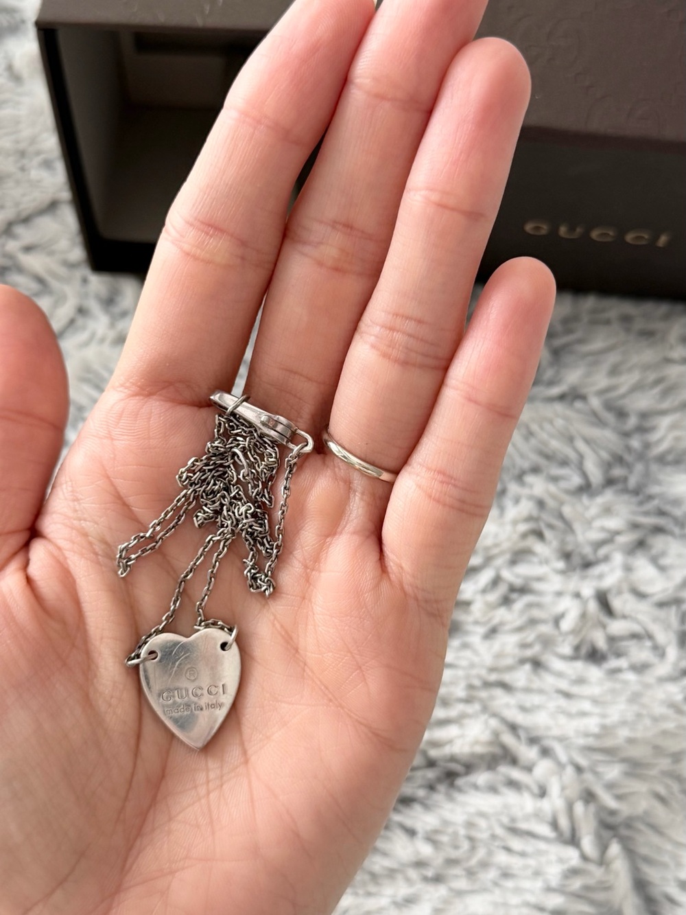 Gucci Silver Heart Tag Pendant Necklace